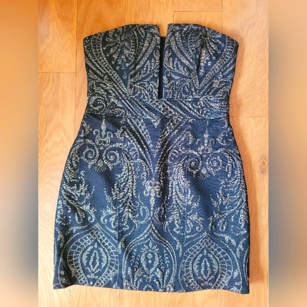 NWT Express black mini dress with gold accents